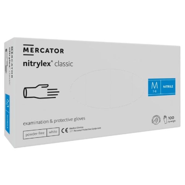 Ponuka - Cena - Predaj Nitrilové rukavice jednorázové MERCATOR nitrylex classic – biele M 100ks
