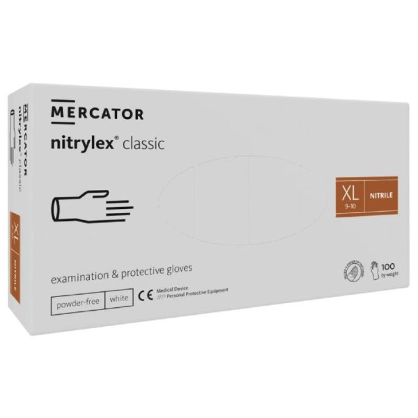 Ponuka - Cena - Predaj Nitrilové rukavice jednorázové MERCATOR nitrylex classic – biele XL 100ks