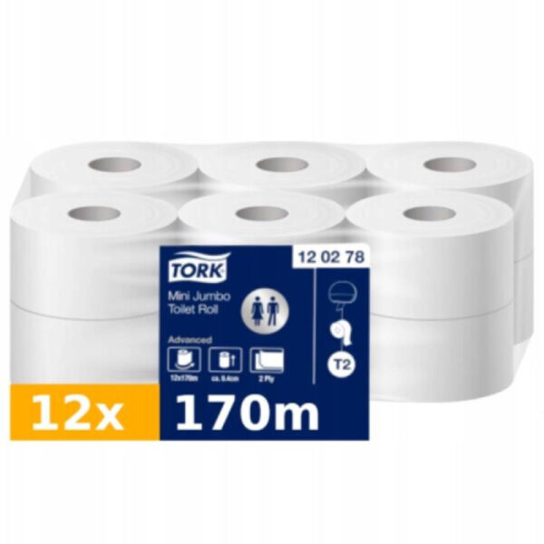 Ponuka - Cena - Predaj Tork Toaletný papier Mini Jumbo T2 2vr. 850útr. (12ks)