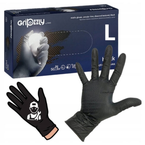 Ponuka - Cena - Predaj Nitrilové ochranné rukavice čierne GRIPZZLY L - 50ks