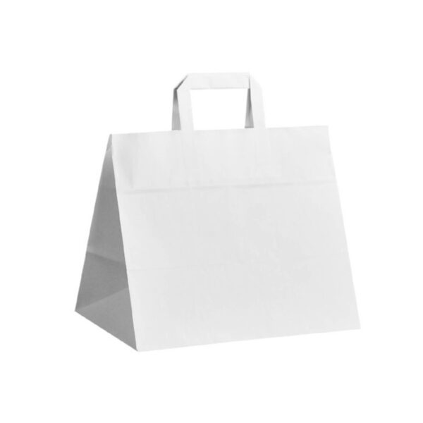 Ponuka - Cena - Predaj Papierová taška biela s papierovým uchom 26x17x27cm - 50ks