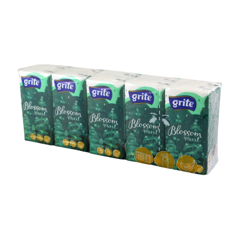 Papierové vreckovky 3vrst. GRITE Blossom MINT 10 x 10ks Ponuka - Cena - Predaj Papierové vreckovky 3vrst. GRITE Blossom MINT 10 x 10ks